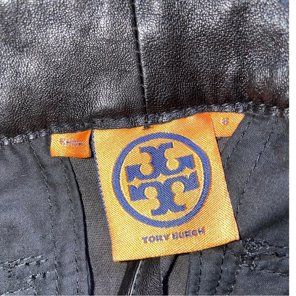 TORY BURCH Black Leather Stretch Skinny Straight Cargo Moto Pants Women’s 8 - Picture 3 of 7